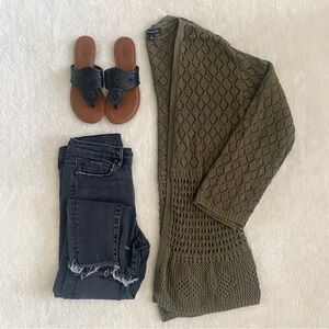 INC Olive Green Crochet Sweater Cardigan